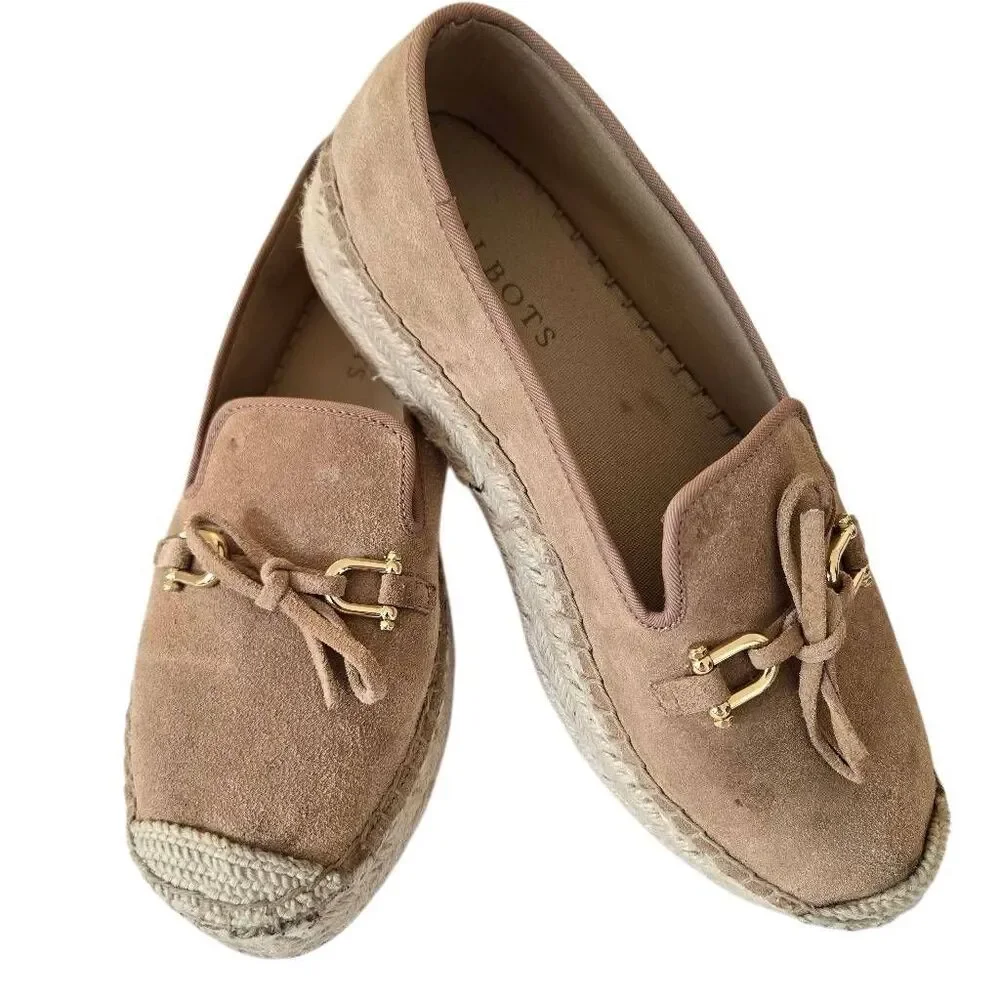 Talbots Womens Quinn Bow Tan Suede Platform Espadrille Loafer 7M